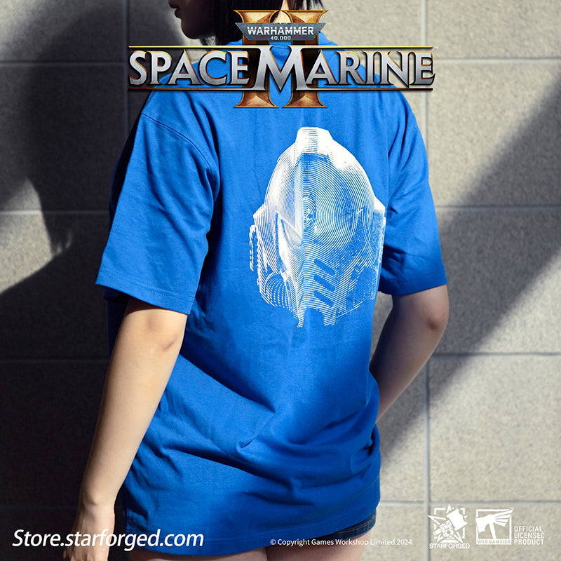 Starforged Warhammer 40000 Space Marines 2 Themed  Men's  & Women Short Sleeve Blue Tshirt  Other